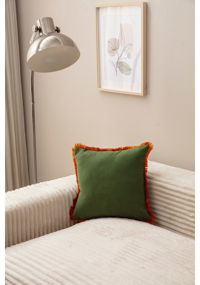 Swita Home Saçaklı Tek Renk 43x43 Kırlent Kılıfı Yeşil - Turuncu