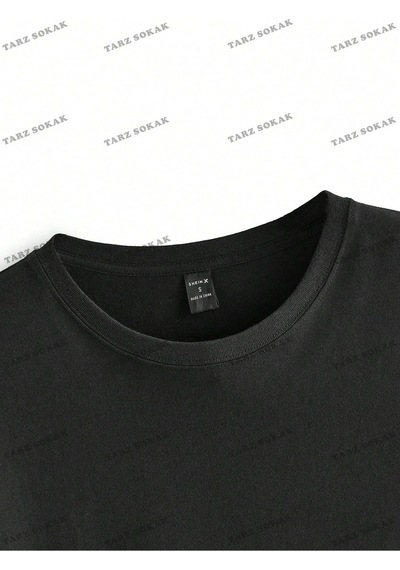 Startmore Unisex Bay İngilizce Harfler Baskılı Kapalı Omuz Tişört Kod-1399 Siyah