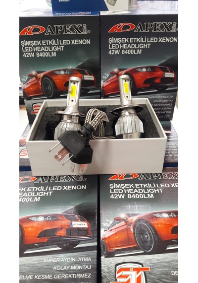 H4 Uzun Kisa Apexi 8400 Lümen Şimşek Etkili Beyaz Apexi Led Zenon