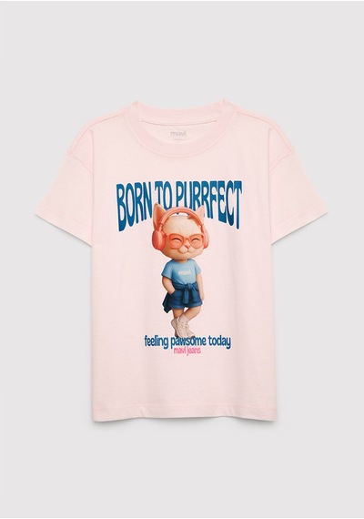 Mavi - Kedi Baskılı Pembe Tişört 7610466-91487
