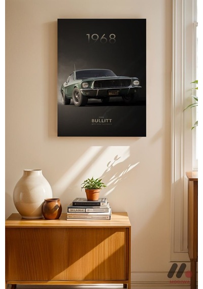 Ford Mustang Bullitt 1968 Poster, Çerçevesiz Yüksek Kalite Duvar Afişi - Oto Severlere Özel No:1057