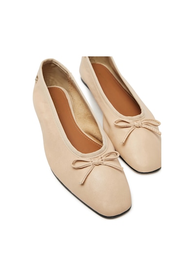 Soft Leather Ballerına Bow Babet Bej