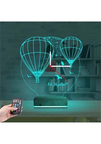 Luvivia Balon Kuş Kişiye Özel Saatli 3d Lamba - Masa Gece Lambası