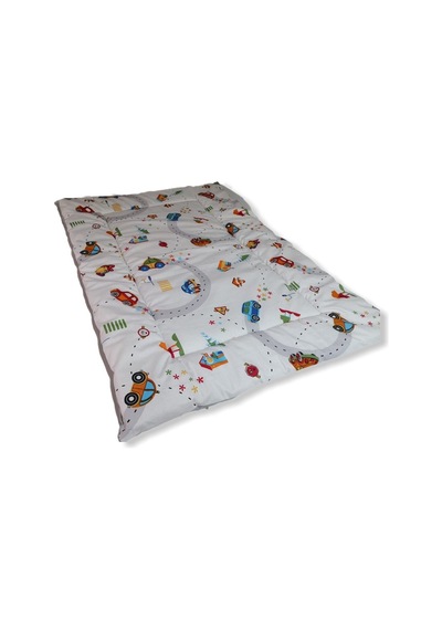 100X150 Cm Pamuklu Kumaştan Bebek Yorganı Arabalı Desen/Gri