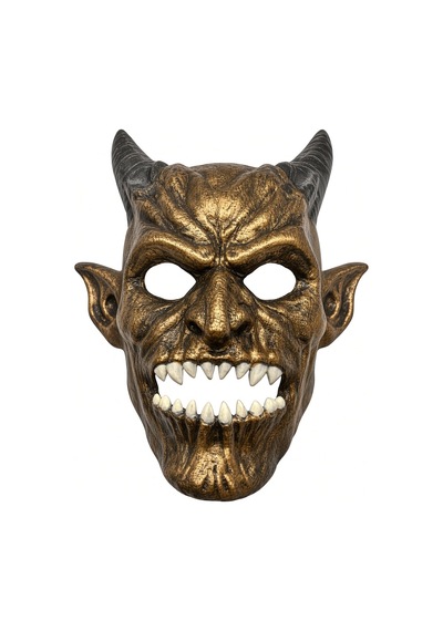 Halloween Boynuzlu Şeytan Yüz Maskesi Eskitme Bronz Altın Cadılar Bayramı Korku Kostüm Aksesuarı