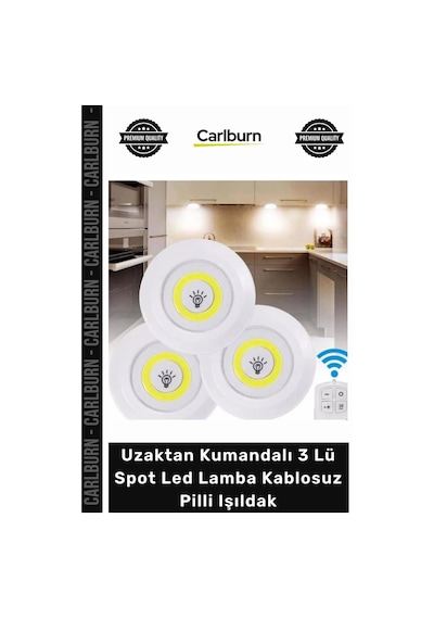 Spot Smd Zaman Ayarlı Beyaz Uzaktan Kumandalı 3 Lü Spot Led Lamba Kablosuz Pilli Işıldak