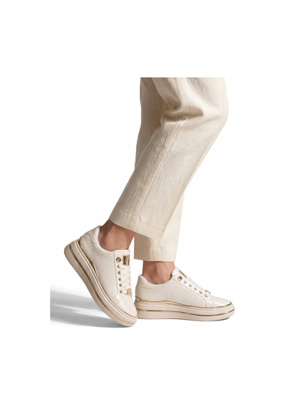 Ayakmod Beyaz Cilt Kalın Rahat Tabanlı Bağcıklı Kadın Casual Yürüyüş Ayakkabı Sneaker 431173
