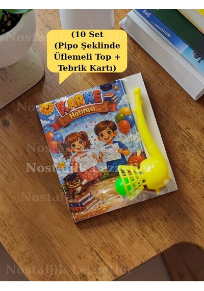 Karne Hediyesi 10 Set Pipo Şeklinde Üflemeli Top Ve Tebrik Kartı