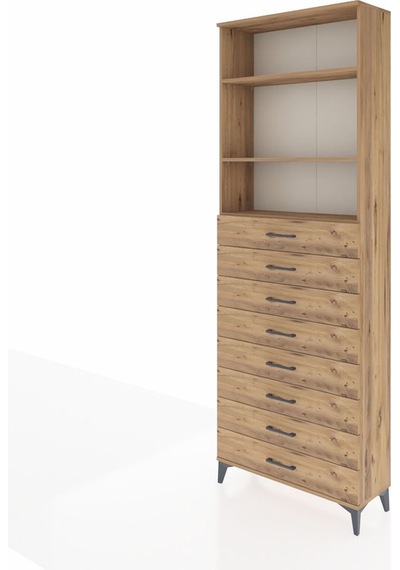 Arges Dolap 3 Raflı 8 Çekmeceli 88x30x243 Çam-çam Çam