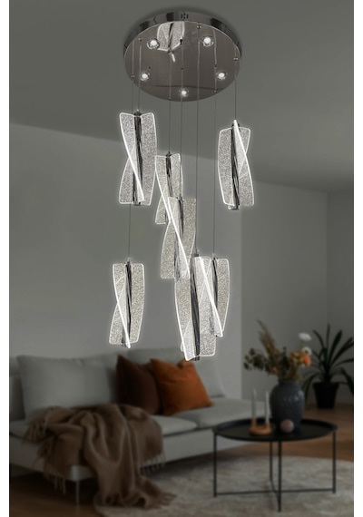 Liza 7 Li Modern Sarkıt Led Avize - Kumandalı / Krom Krom