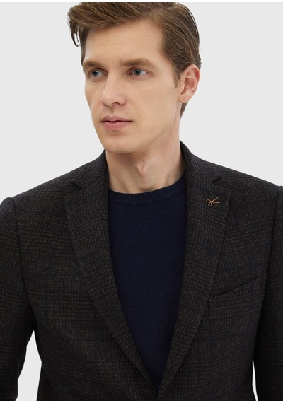 Ramsey Kahverengi Desenli Regular Fit Yün Karışımlı Ceket