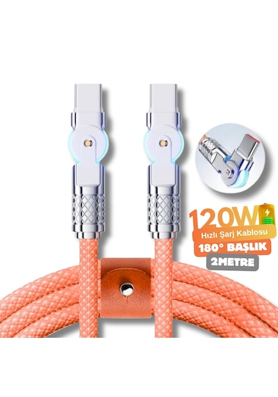 6018 Type C To Hızlı Şarj Data Kablosu Çevirici Dönüştürücü Adaptör 180 Döner 120w 2m