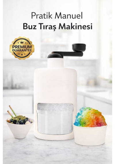 Manuel Buz Kırma Aparatı 500 Ml Hazneli, Kol Çevirmeli Ice Crusher, Slushie Ve Frozen İçecek Yapıcı Beyaz