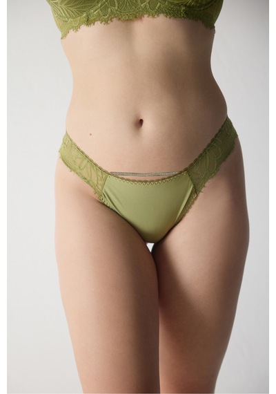 Magic Form Önü Taşlı Arkası Dantelli Kadın Tanga Külot Yeşil - 704125038 Yeşil