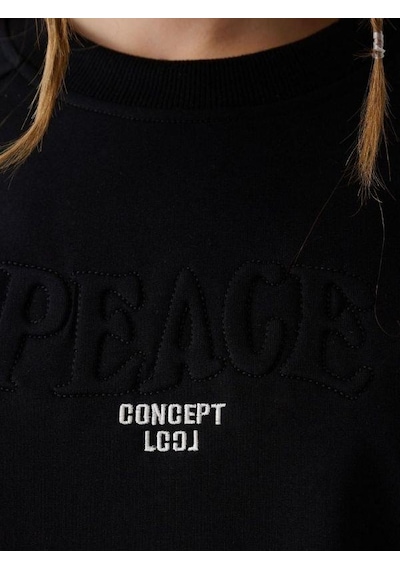 Kız Çocuk Peace Yazılı Tasarım Sweatshirt-15356 Siyah Kız Çocuk Peace Yazılı Tasarım Sweatshirt-15356 Siyah
