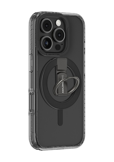 Apple iPhone 16 Pro Max Uyumlu Kılıf Magsafe Özellikli Yüzük Standlı Amazingthing Titan Pro Serisi Kapak Siyah