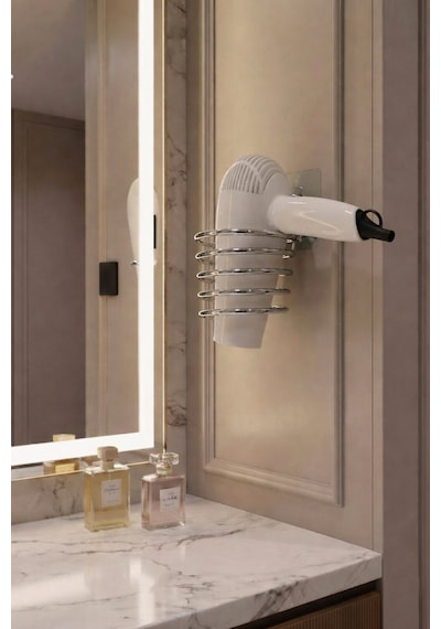 Sas Haus Metal Krom Yapışkanlı Saç Kurutma Makinesi Askısı - Banyo Duvar Düzenleyici Ms-012