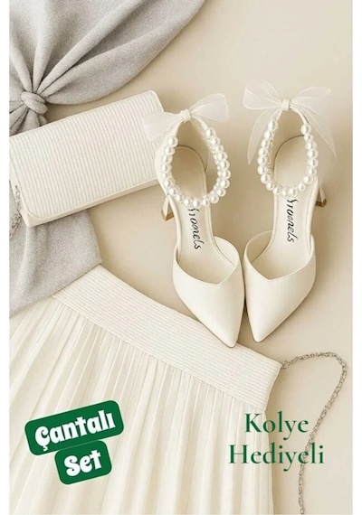 Famels Kısa 7 Cm Topuklu Ayakkabı İncili Model Beyaz Ayakkabı, Özel Günler İçin Abiye Ayakkabı Beyaz-5 Famels Kısa 7 Cm Topuklu Ayakkabı İncili Model Beyaz Ayakkabı, Özel Günler İçin Abiye Ayakkabı Beyaz-5