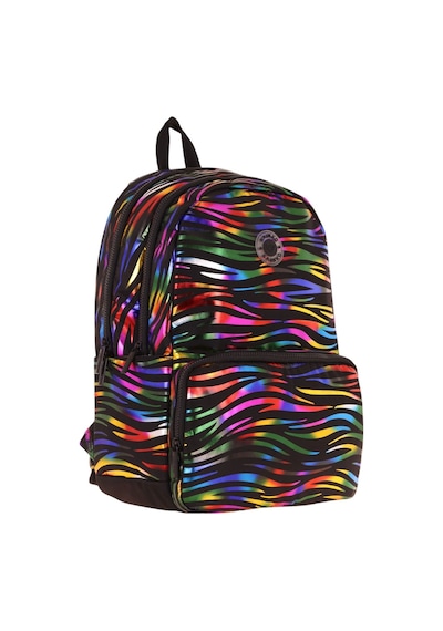 Kaukko Shine Üç Bölmeli Siyah Çok Renkli Zebra Desenli Sırt Çantası - K1780 Siyah
