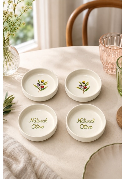 Oliva 4 Parça 10 Cm Seramik Çerezlik & Sosluk Kase Kahvaltılık Sunumluk Beyaz