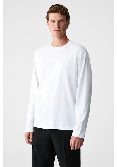 Grımelange Gravs Erkek %100 Pamuklu Yumuşak Kumaşlı Yuvarlak Yakalı Uzun Kollu Ekru T-shirt Ekru