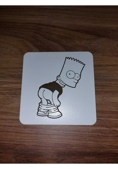 Lavanta Tasarım Bart Simpson P.po Ahşap Bardak Altlığı Beyaz