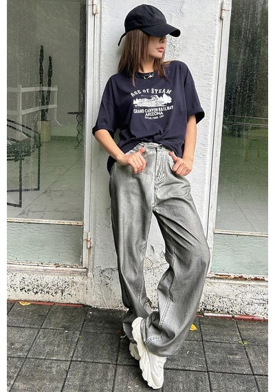 Unisex Age Of Steam Baskılı Tasarım Tshirt Lacivert