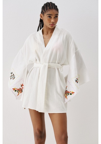 Sagaza Studio Ss6185 Desenli Kimono Sarı