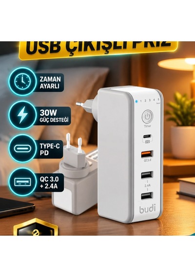 30w Type-c Ve Qc 3.0 Destekli Zaman Ayarlı Çift Usb Şarj Adaptörü Diğer