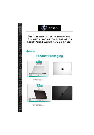 Özel Tasarım Coteci Apple MacBook Uyumlu Pro 13.3 Kılıf A1706 A1708 A1989 A2159 A2289 A2251 A2338 Koruma Kristal Çok Renkli