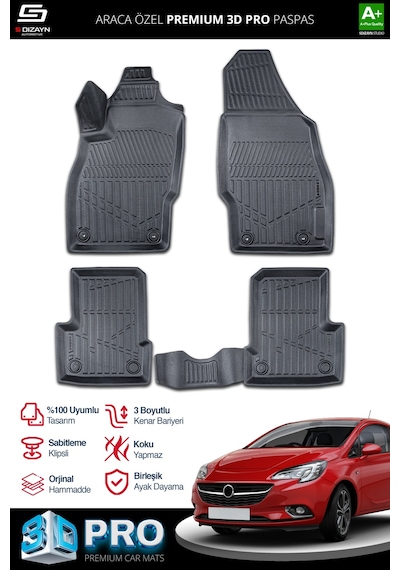 S-dizayn Opel Corsa E 3d Pro Havuzlu Paspas 2014-2019 A+ Kalite