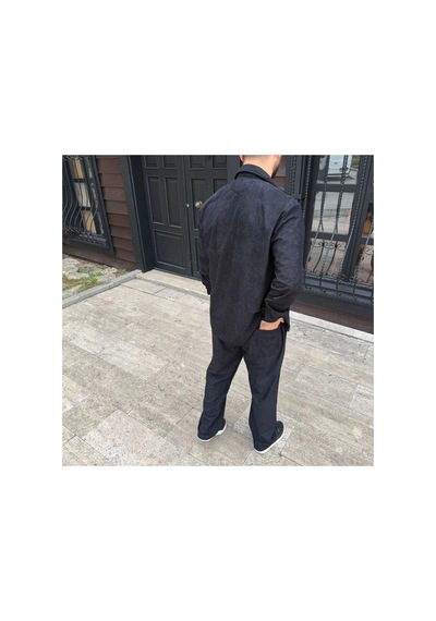 Erkek Fitilli Kadife Cepli Buggy Pantolon Oversize Rahat Kalıp - Siyah