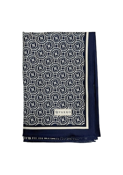 Vakko Twill İpek Şal - Helezon Monogram - Lacivert Krem Krem- Lacivert