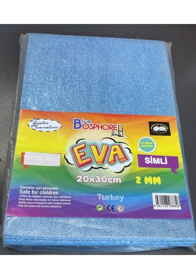 Blue Bosphore Eva Simli Yapışkanlı Köpük Levha 20x30cm 2mm 10 Renk Karışık Glitter Foam Sheet