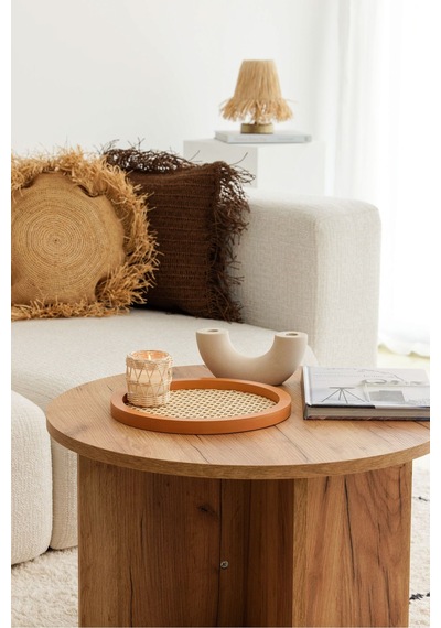Rattan Hazeran Yuvarlak Tepsi Cappuccino %100 Doğal Hazeran M030