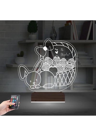 Luvivia Paskalya Tavşan Yumurta Çocuk Odası Kişiye Özel 3d Lamba - Masa Gece Lambası V1 Şeffaf