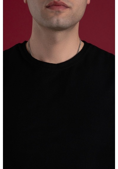 Slimfit Kendinden Desenli Erkek Penye T-Shirt