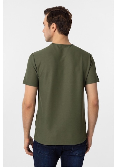 Süvari Koyu Haki Slim Fit Armürlü Bisiklet Yaka Tişört Koyu Haki