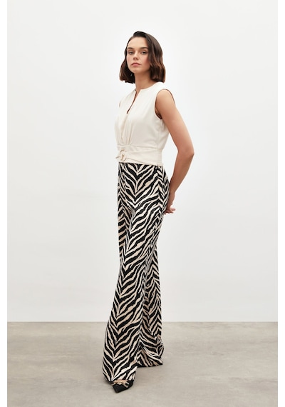 Sateen Toka Detaylı Kolsuz Bluz - Bej-134856