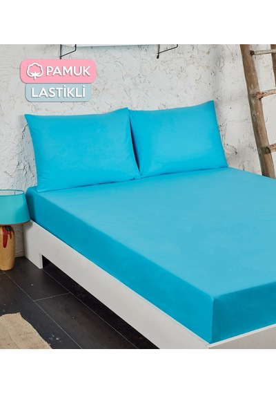 Çift Kişilik Ranforce Kumaş Lastikli Fitted Çarşaf Takımı Turkuaz