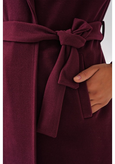 Bigdart 9118 Kruvaze Yaka Kaşe Kaban - Bordo Bordo