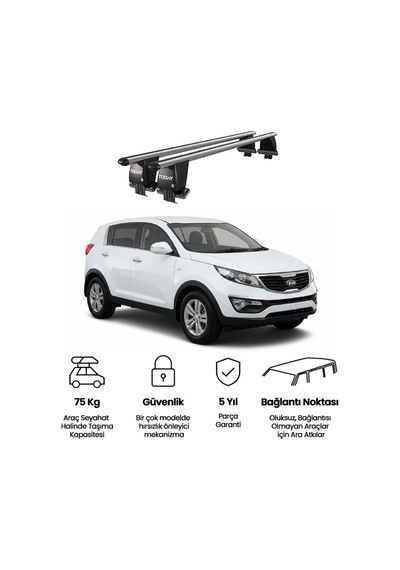 Royal Kia Sportage 2010-2013 Uyumlu Gri Kilitli Ara Atkı Port Bagaj Tavan Barı