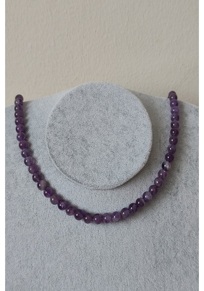 Badeaccessories 6 Mm Ametist Doğal Taş Kolye Altın