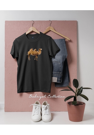 Oversize Deve Camel Tasarımlı Unisex T-shirt Siyah