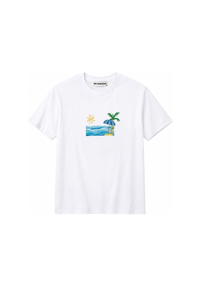 Me Selection Deniz Kum Güneş Tasarım %100 Pamuk Unisex Basic Tişört Beyaz