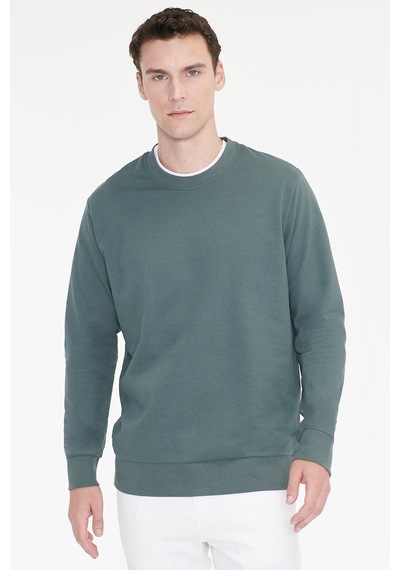 Ac&Co / Altınyıldız Classics Erkek Yesıl Pamuklu Standart Fit Normal Kesim 2 İplik Bisiklet Yaka Sweatshirt Yeşil