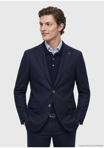 Ramsey Lacivert Düz Regular Fit %100 Kaşmir Ceket Ck-2630