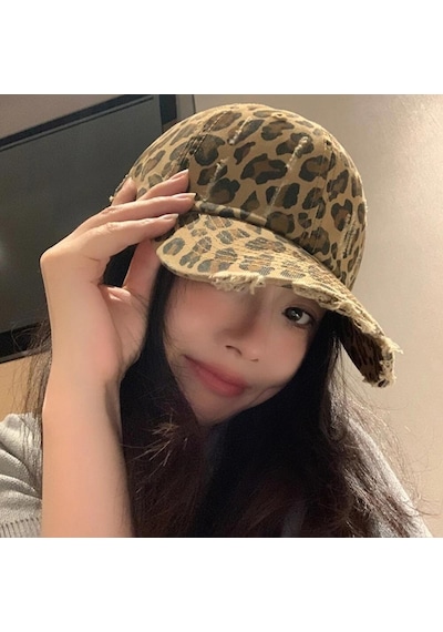 Valkyrie Vintage Leopar Desenli Eskitmeli Kadın Şapka Ayarlanabilir Beyzbol Şapkası Pamuk Baseball Cap Kahverengi