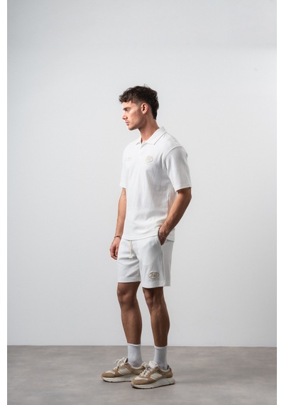 Erkek 242 Nakışlı Regular Fit T-shirt Şort Takım Ekru