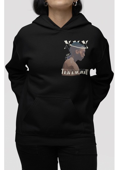 Sevbano X Tentacion Rapper Şarkıcı Sırt Baskılı Unisex Oversize Penye Hoo Siyah